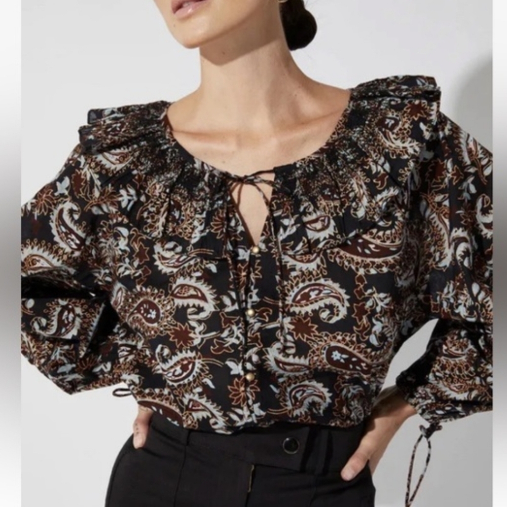 Cleobella Jillian Organic Cotton Smocked‎ Paisley Ruffled Paisley Blouse
